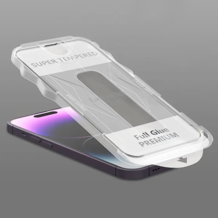 Grūdinto stiklo pilnai klijuojama easy-stick dėžutė iphone 13 pro max/14 plus juodas - TELEMADA.LT